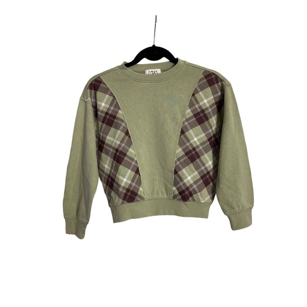 Urban Nation Womens Plaid Fleece Pullover Sweatshirt Olive Green Medium NWOT